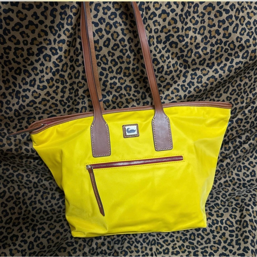 Dooney & Bourke Yellow Tote with Brown Trim